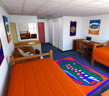 Image of campus dorm with Gator decorations Image of campus dorm with Gator decorations